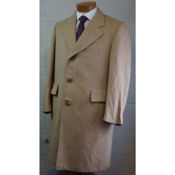 Tan overcoat 100 % Dhalishan Cashmere Over Coat Made USA - Picture 3 of 9
